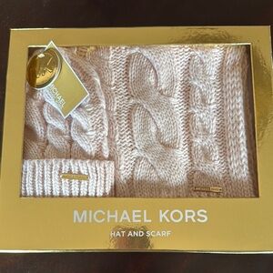 Michael Kors Pink Knit Hat and Scarf Set